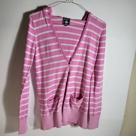 Victoria's Secret PINK Pink & White Striped Cardigan Sweater Medium Small Cotton - Picture 1 of 8